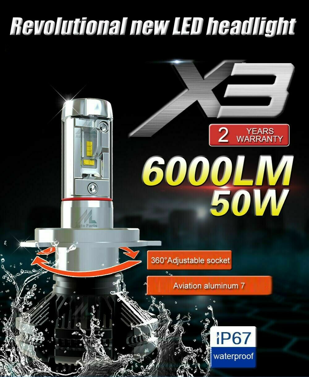 Coppia Di Lampade A Led Per Auto X3 H4 6000LM 50W Fari Luce Bianca Lampadine  - NTL Nuova Tecnologia