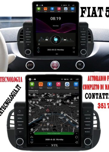 AUTORADIO ANDROID FIAT 500 COMPLETO DI  MASCHERINA 9 POLLICI BLUETOOTH +INTERFACCIA PER COMANDI AL VOLANTE