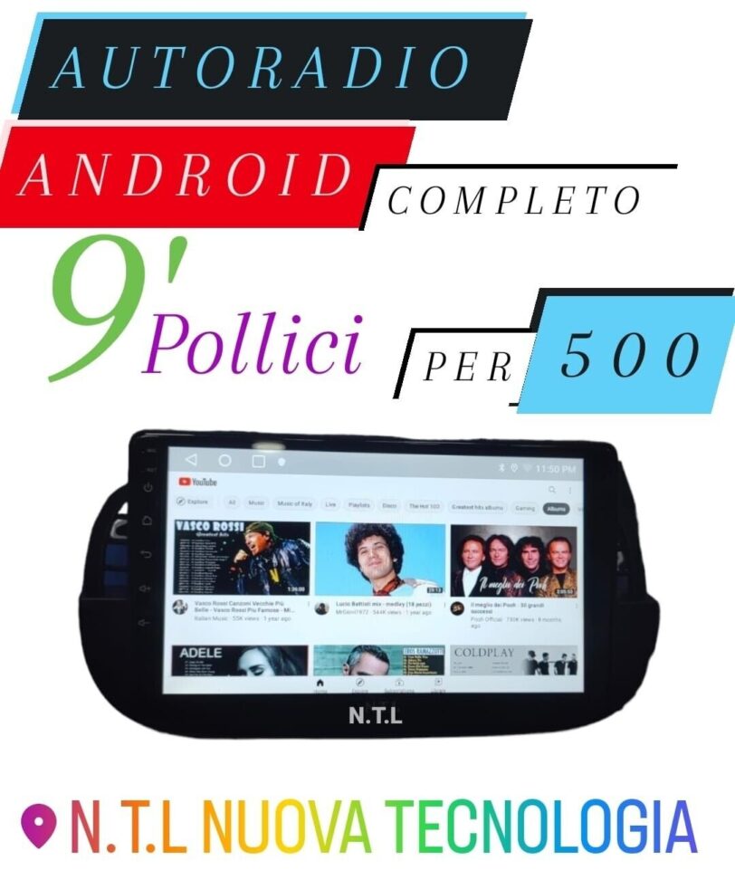 AUTORADIO ANDROID FIAT 500 2007-2015 STEREO AUTO TOUCH 9 POLLICI WIFI NAVIGATORE - immagine 2