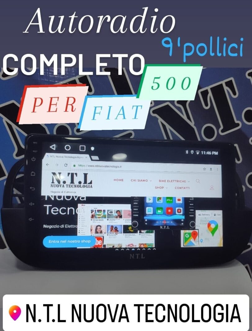 AUTORADIO ANDROID FIAT 500 2007-2015 STEREO AUTO TOUCH 9 POLLICI WIFI NAVIGATORE - immagine 3